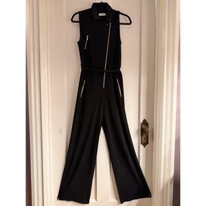 Calvin Klein Women Size 8  Moto Style Wide Leg Romper Jumpsuit Black Sleeveless